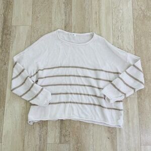 Haven‎ Well Within Womens Linen Pullover Sweater Size 2X Striped Open Knit White